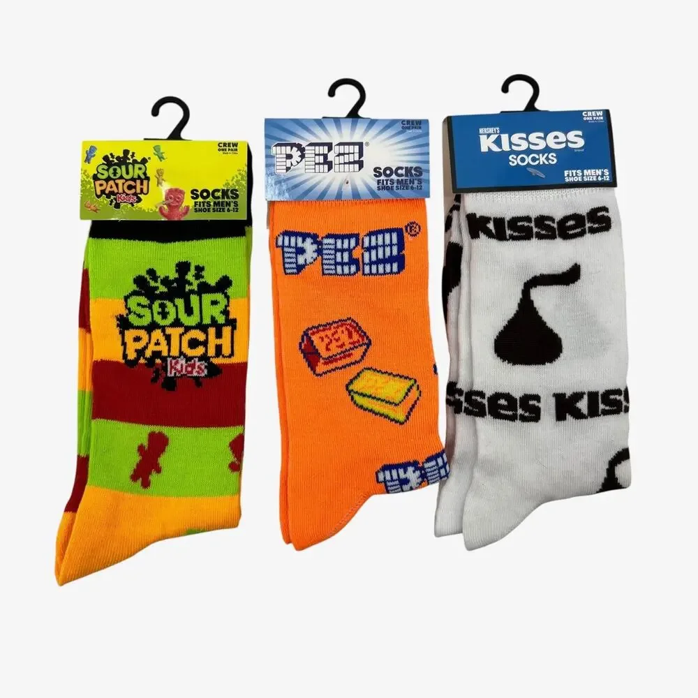 Sour Patch, Pez Hersheys Kisses Crew Socks Adult OSFM Candy Chocolate 3 Pairs